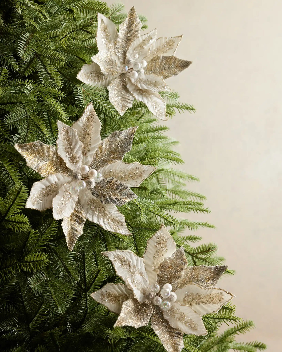 Glittered Beaded Velvet Poinsettia Picks