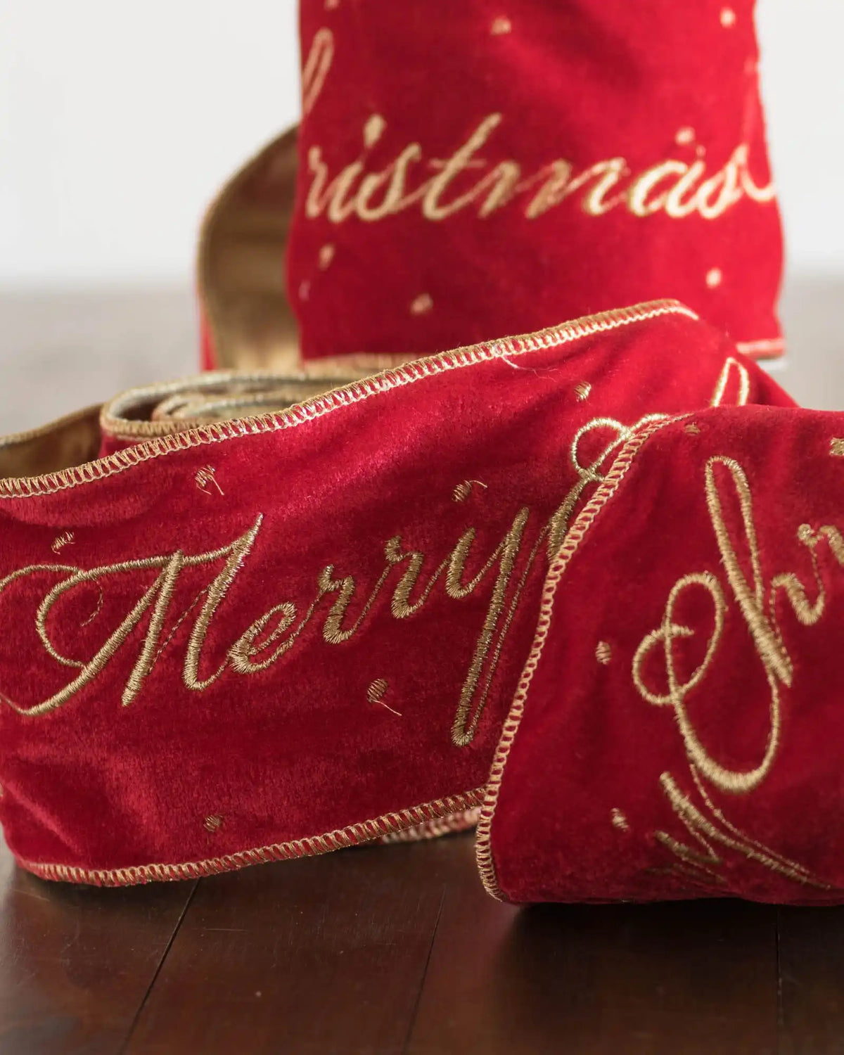 Velvet Merry Christmas Tree Ribbon