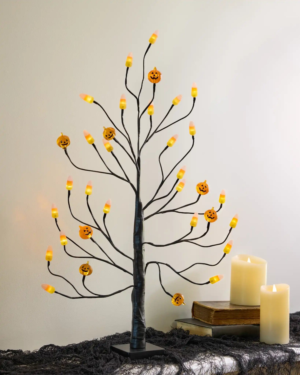Lit Candy Corn Tabletop LED Twig Tree