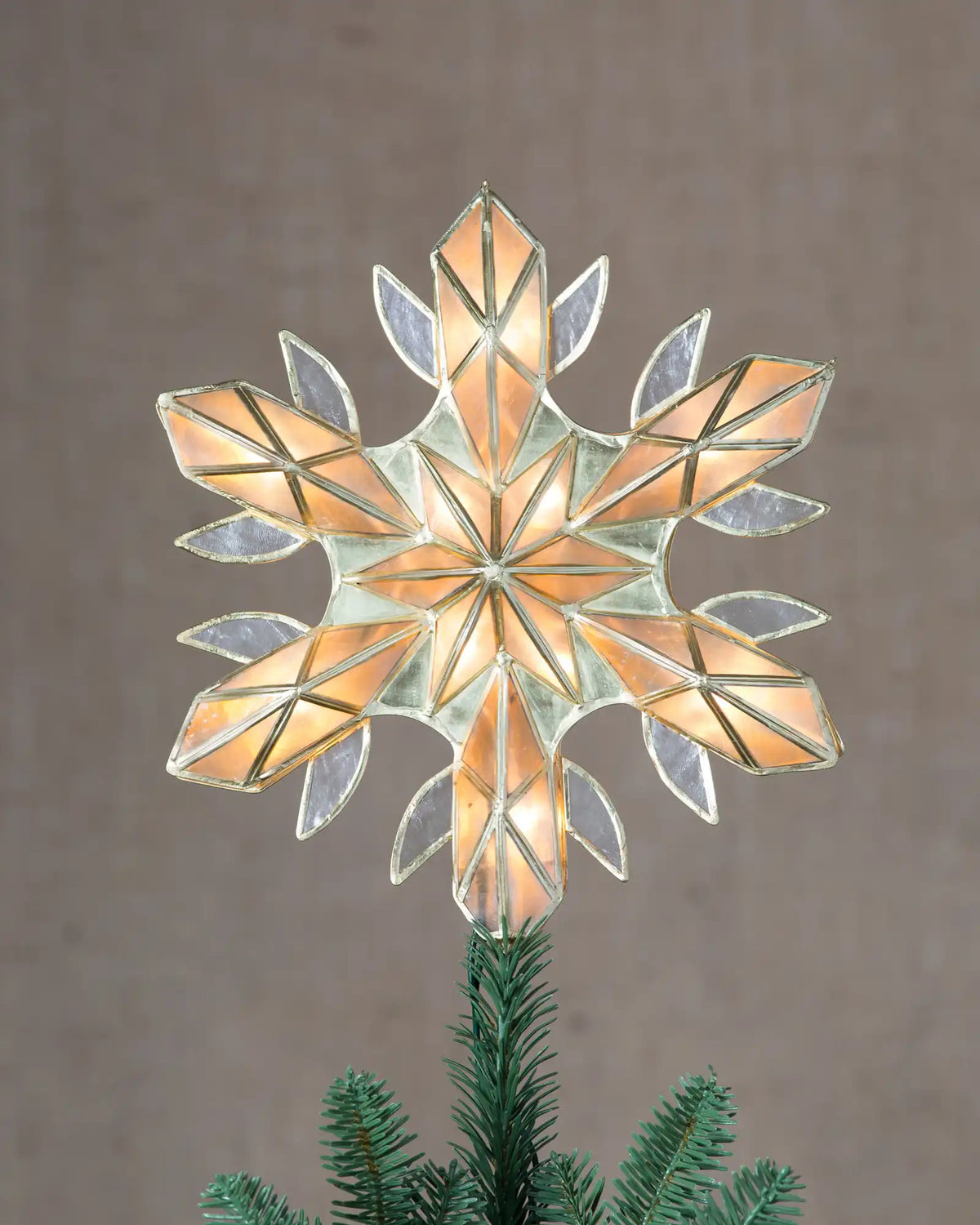 Capiz Snowflake Lighted Christmas Tree Topper