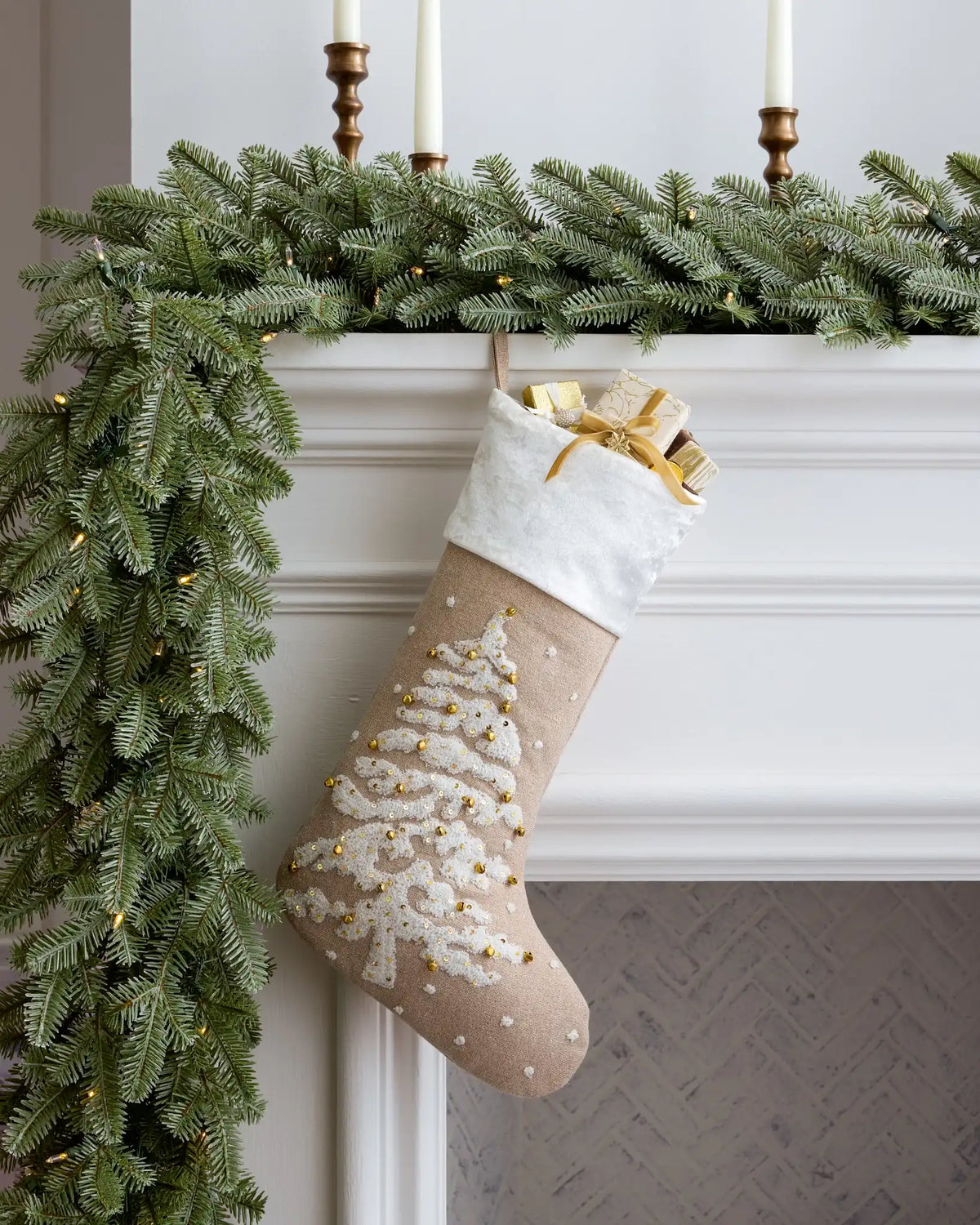 Chambray Embroidered Christmas Stocking