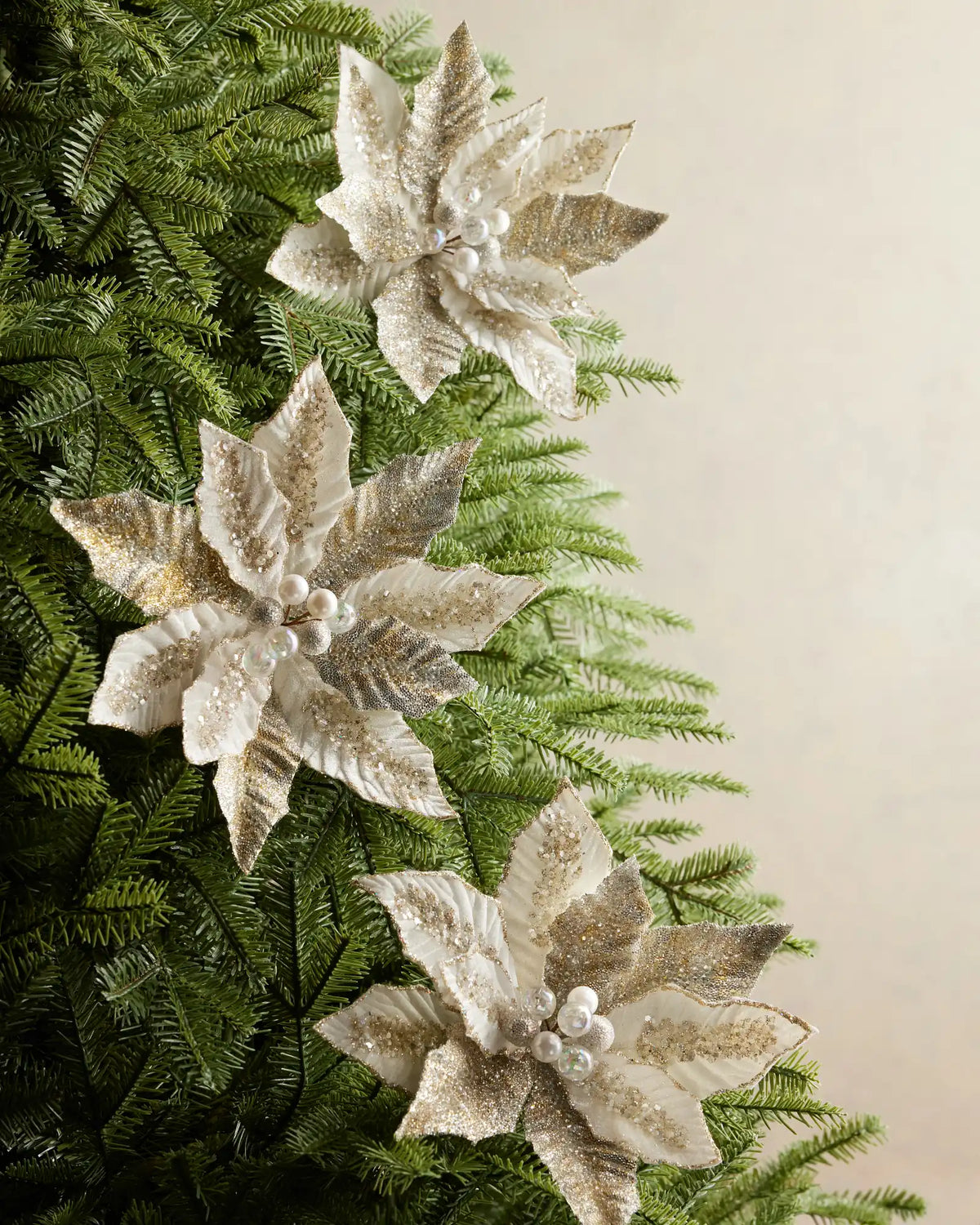 Glittered Beaded Velvet Poinsettia Picks