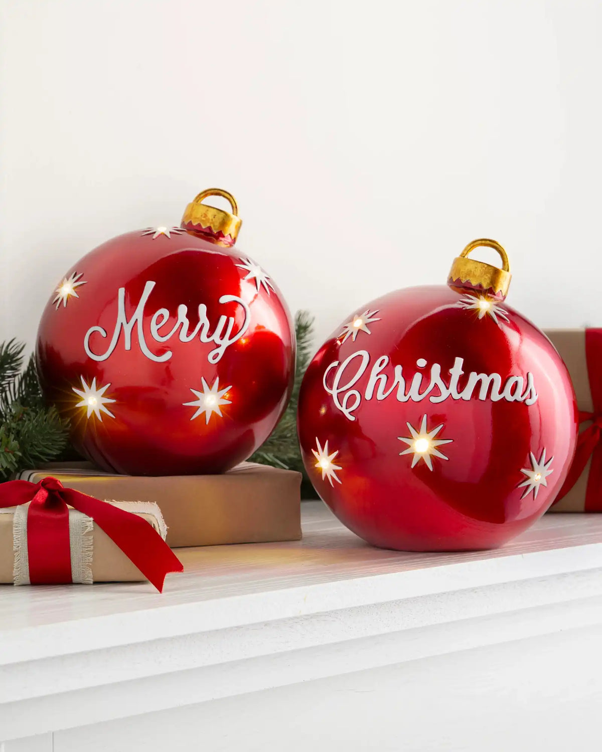 Lit Tabletop Merry Christmas Ornaments