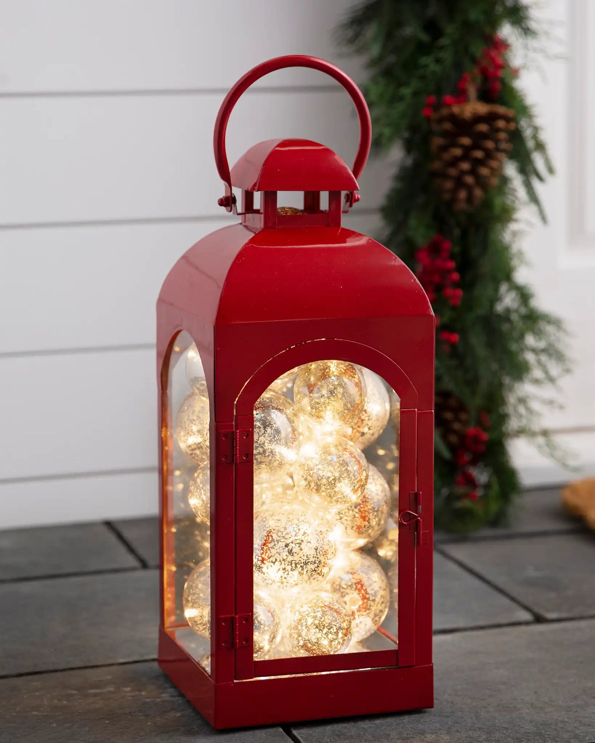 Lantern with Lighted Ornaments