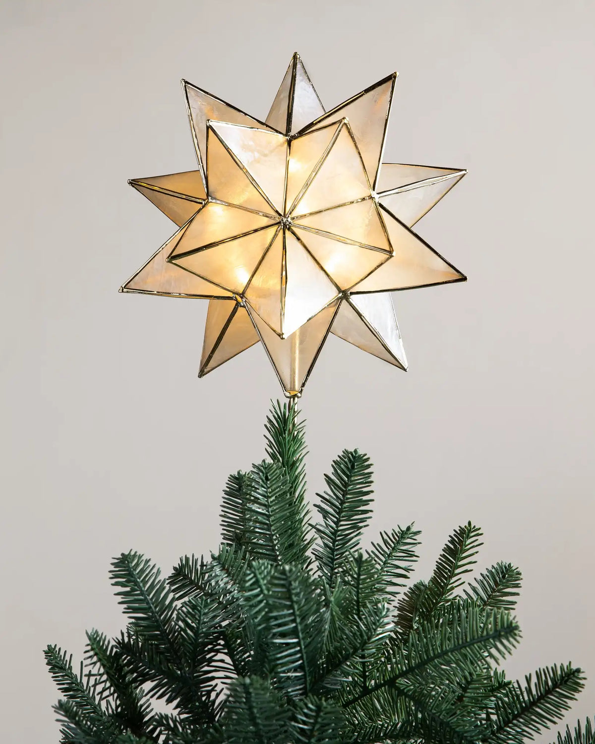 Lit Capiz Star Christmas Tree Topper