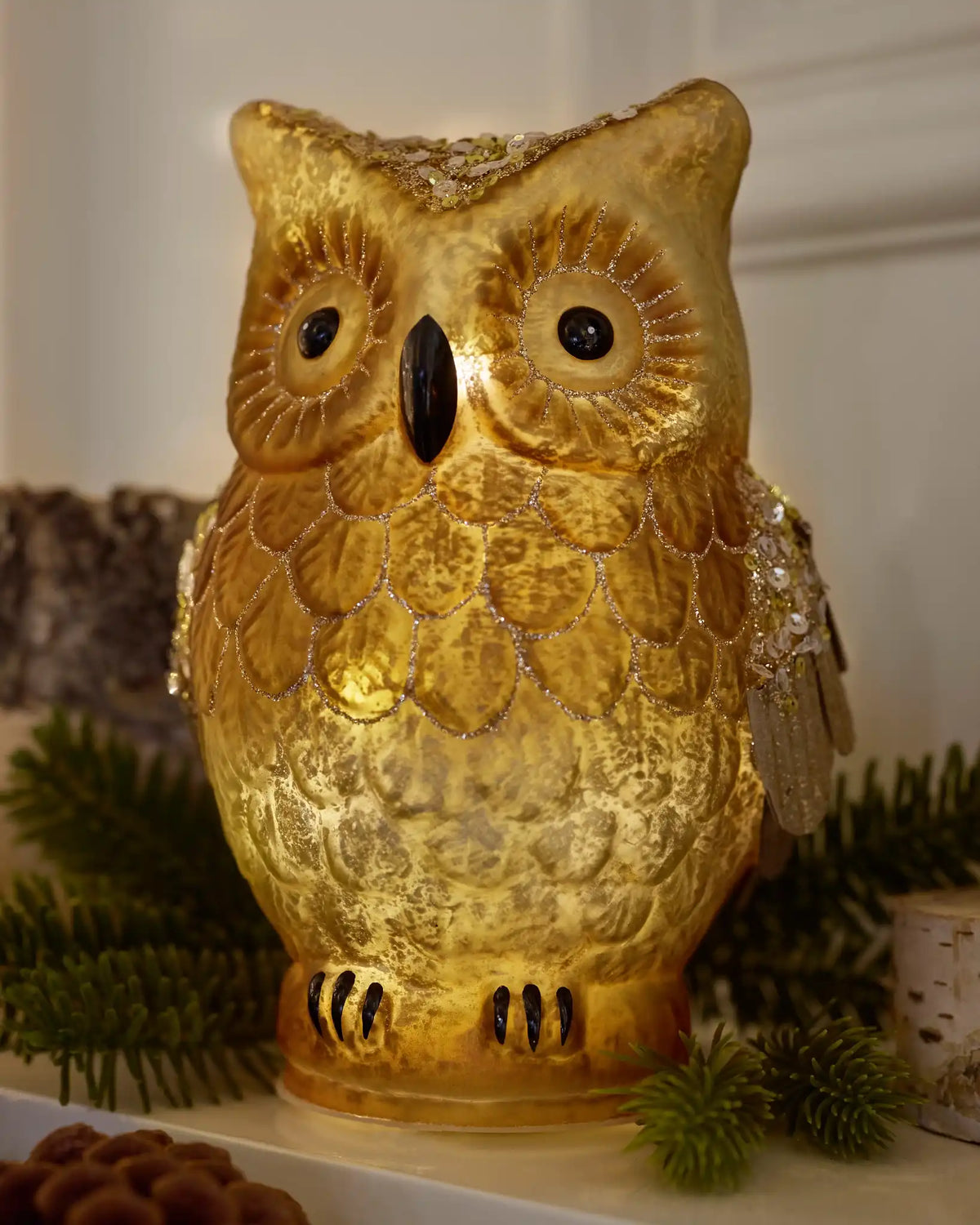 Lit Woodland Glass Owl