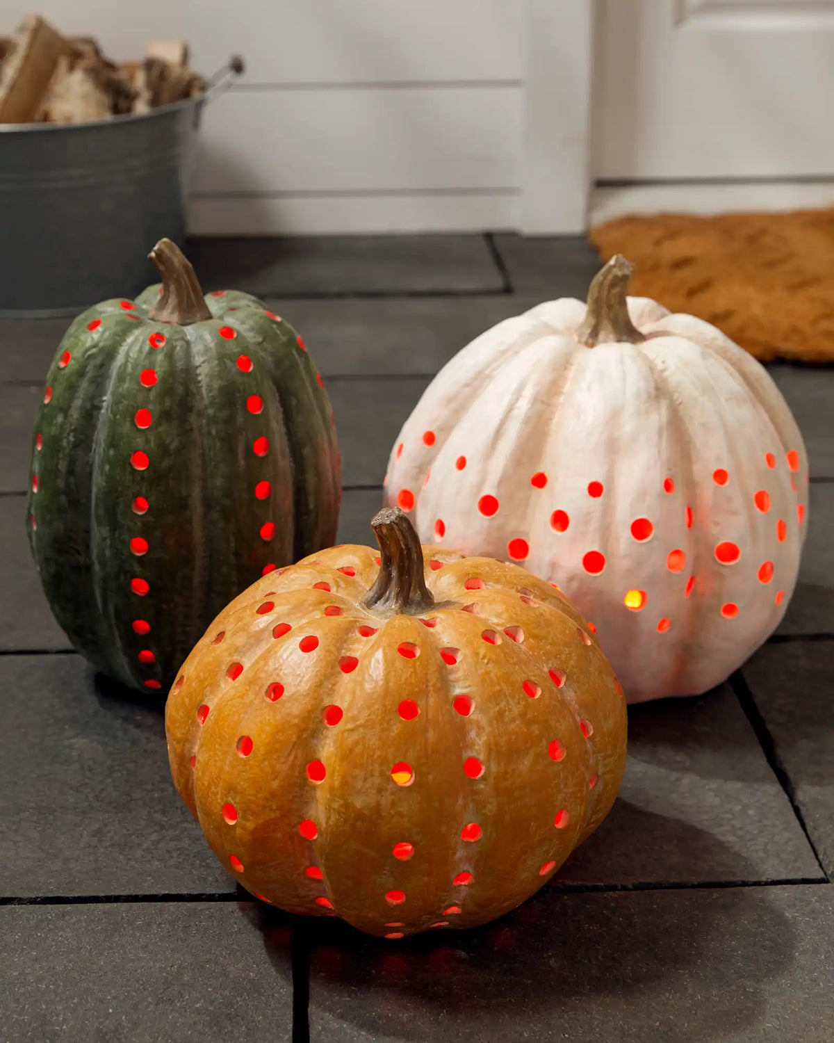 Lit Cut-Out Pumpkins