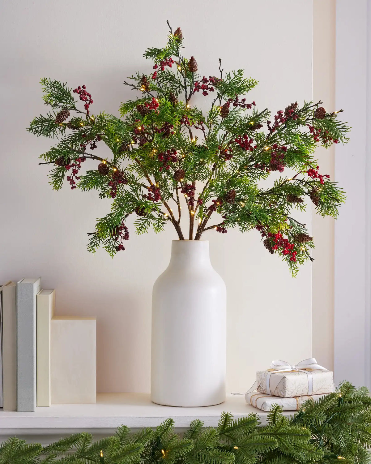 Lit Red Berry Pine Branches
