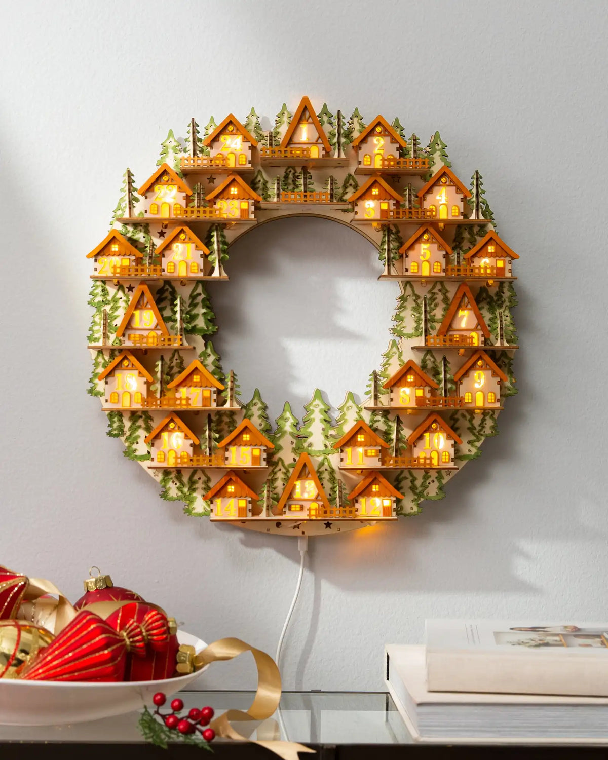 Lit Wooden Advent Wreaths