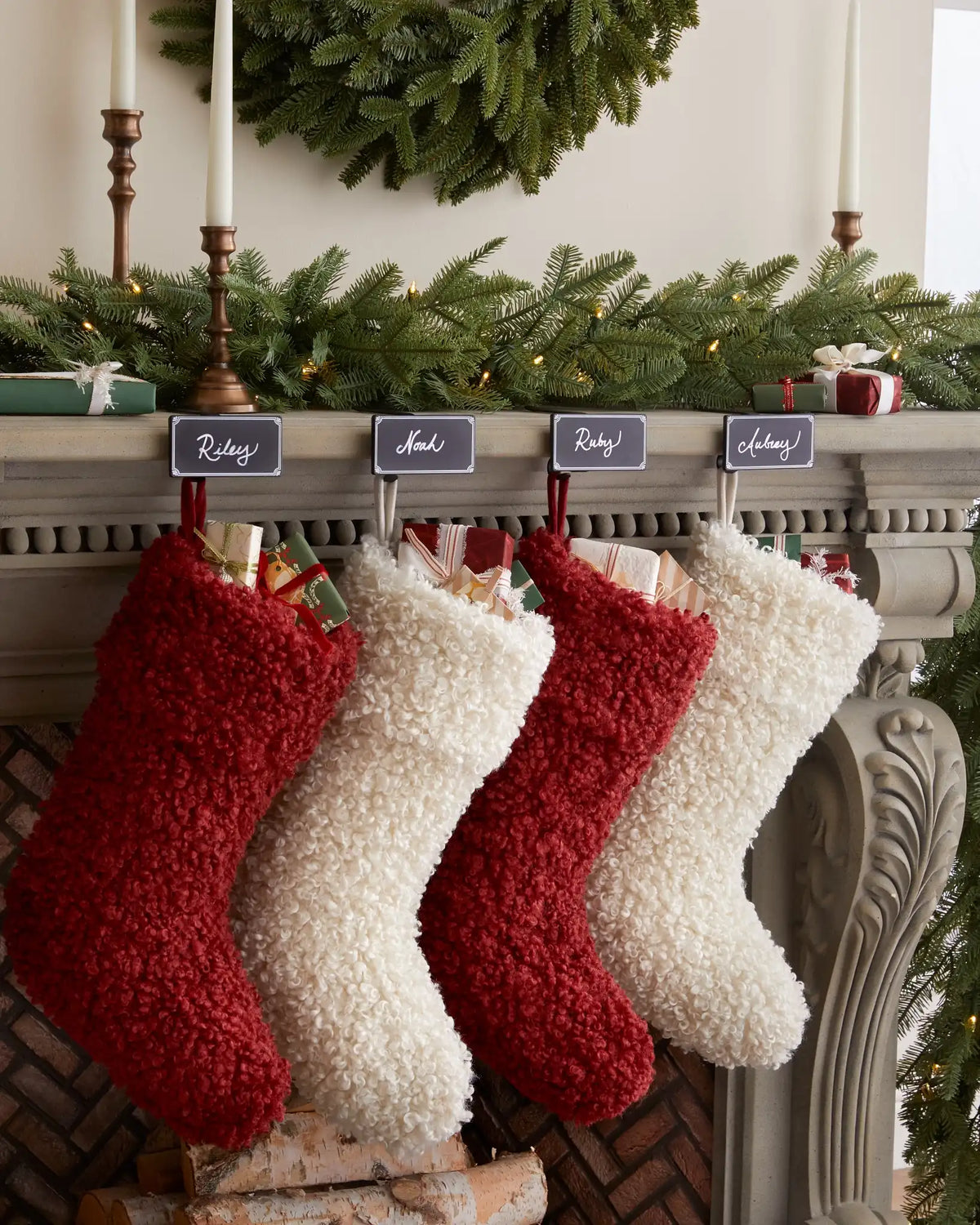 MantleClip® Stocking Holder with Clip-on Chalkboards