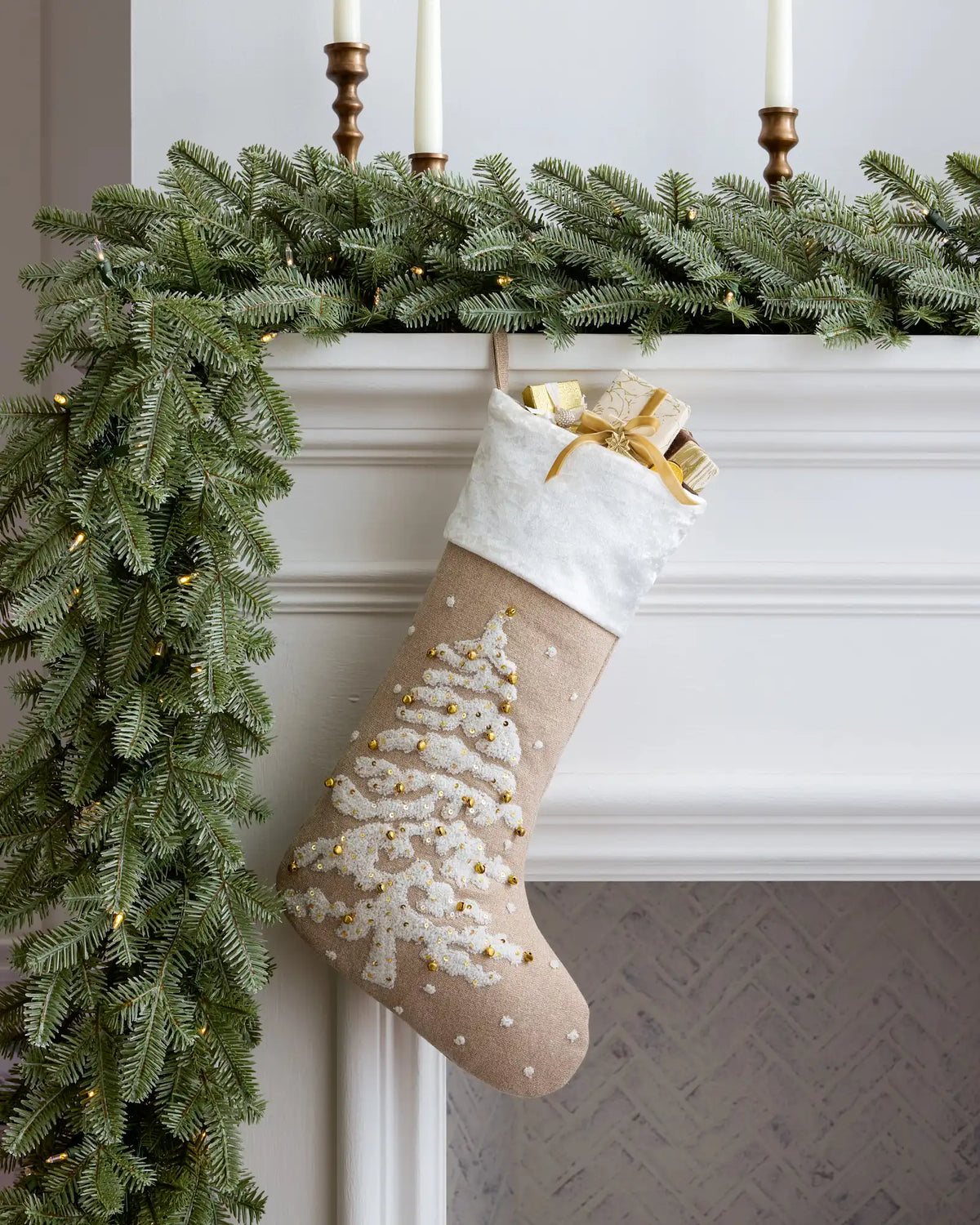 Chambray Embroidered Christmas Stocking