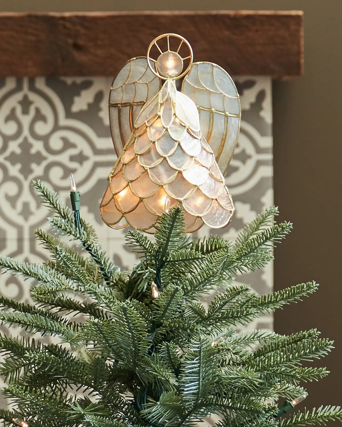 Capiz Angel Lighted Christmas Tree Topper