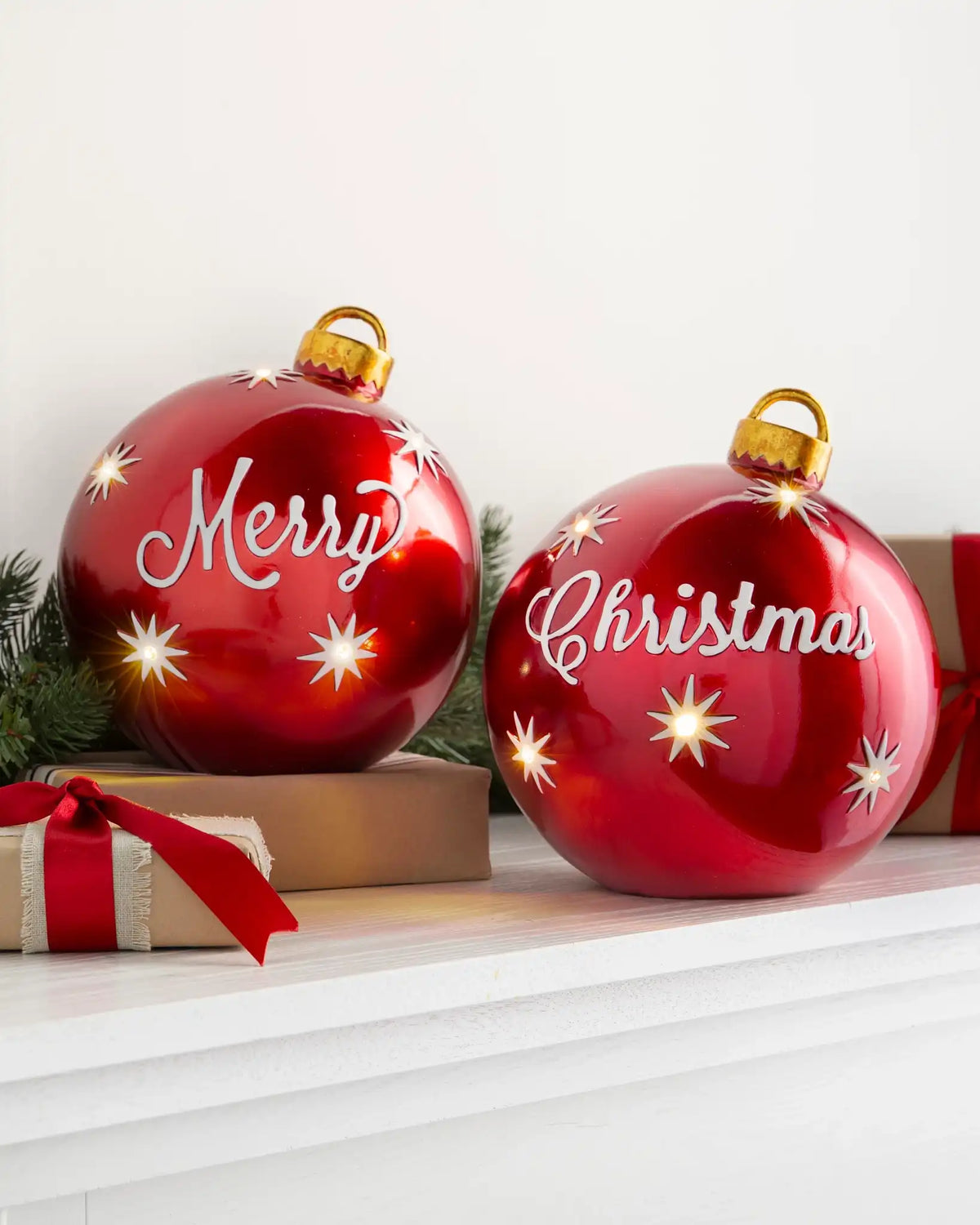 Lit Tabletop Merry Christmas Ornaments