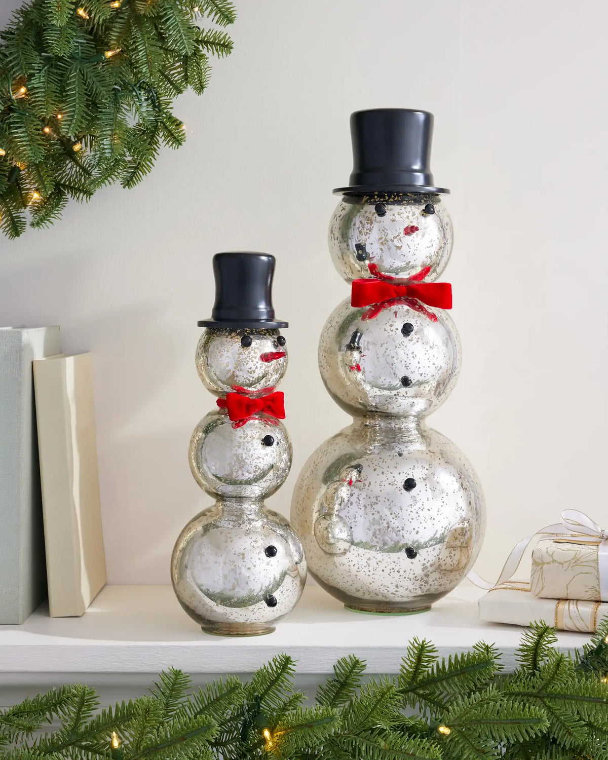 Tabletop Mercury Glass Snowmen