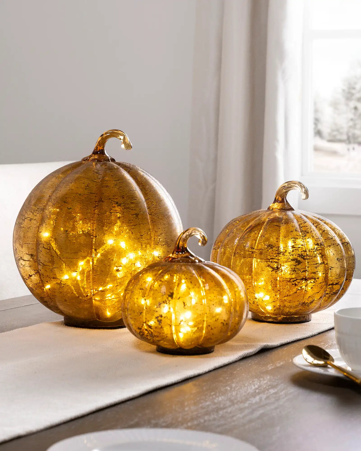 Glowing Glass Pumpkins - Set of 3